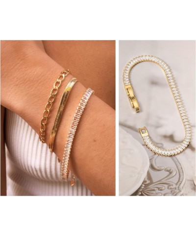 18k Gold Chain Layerd Bracelet Coin Charm Toggle Bracelet Trendy Cubic Zirconia Jewelry 6. Baguette tennis $11.39 Bracelets