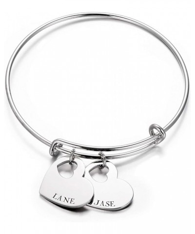 Name Bangle 925 Sterling Silver Personalized Engrave Any Name Bracelet Adjustable Heart Bangle Custom Jewelry Mother's Day Gi...