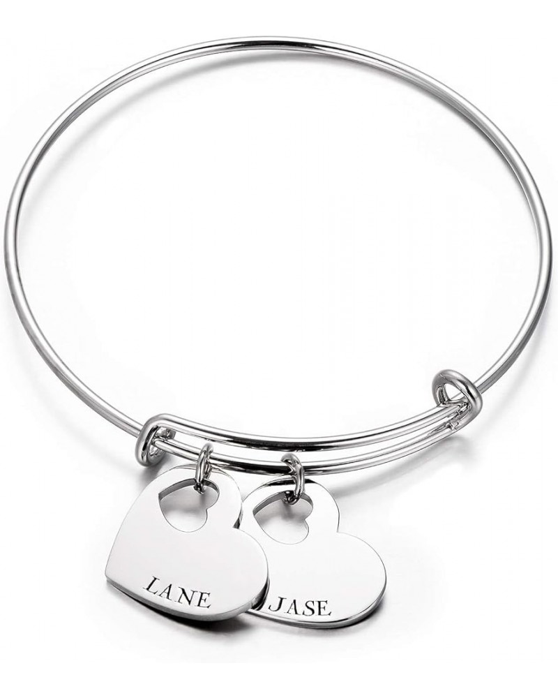 Name Bangle 925 Sterling Silver Personalized Engrave Any Name Bracelet Adjustable Heart Bangle Custom Jewelry Mother's Day Gi...