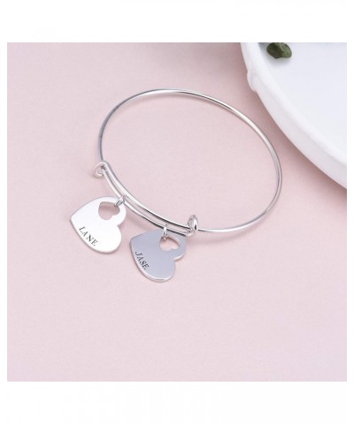 Name Bangle 925 Sterling Silver Personalized Engrave Any Name Bracelet Adjustable Heart Bangle Custom Jewelry Mother's Day Gi...