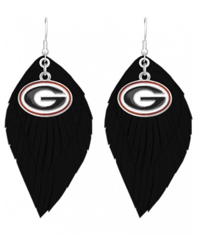 Georgia Bulldogs Black Red Boho Leather Feather Wire Earrings Jewelry Gift UGA $11.44 Earrings