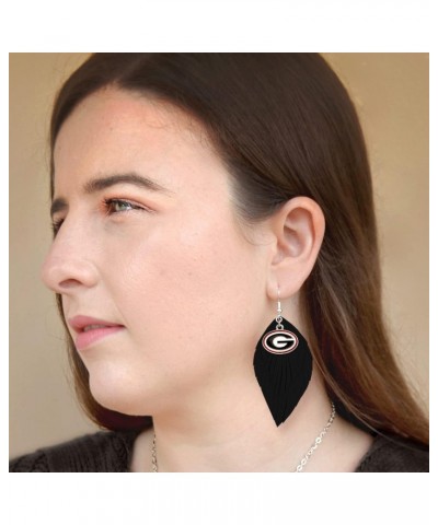 Georgia Bulldogs Black Red Boho Leather Feather Wire Earrings Jewelry Gift UGA $11.44 Earrings