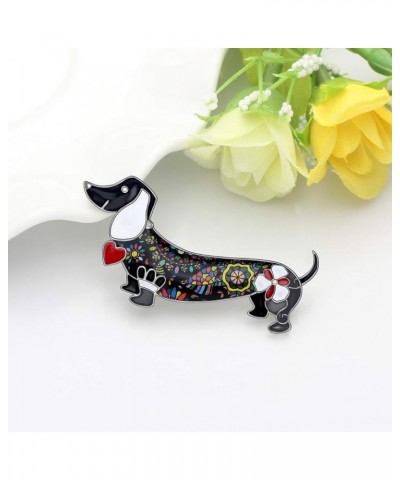 Enamel Zinc Alloy Dachshund Dog Brooches Pin Scarf Lapel Jewelry Dachshund Gift for Women Girls Dog Lovers Black $10.02 Brooc...