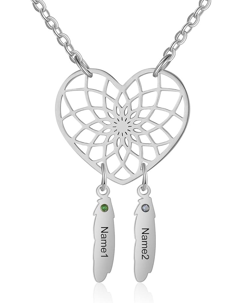 Personalized Dream Catcher Necklace with Birthstones Heart Necklace for Women Mothers Day Engraved 2-5 Kids Names Dreamcatche...