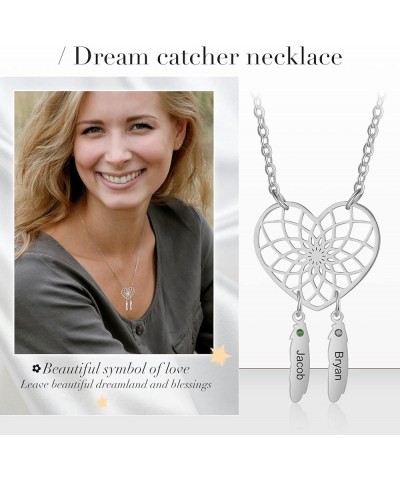 Personalized Dream Catcher Necklace with Birthstones Heart Necklace for Women Mothers Day Engraved 2-5 Kids Names Dreamcatche...