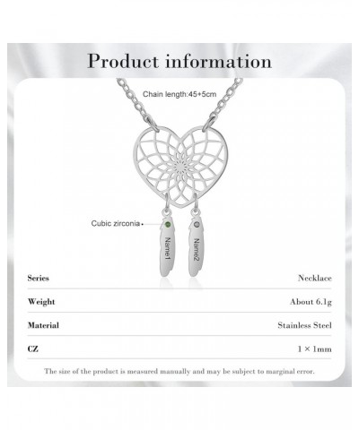 Personalized Dream Catcher Necklace with Birthstones Heart Necklace for Women Mothers Day Engraved 2-5 Kids Names Dreamcatche...