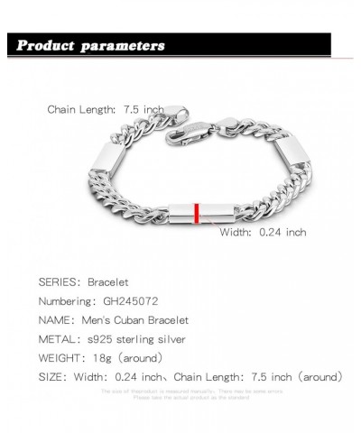 Men 925 Sterling Silver Bracelet Handmade Link Chain Women 0.24 inch Curb Cuban Chain 7" 7.5" 8" 8.5" 9" Jewelry Teen Boy Gif...