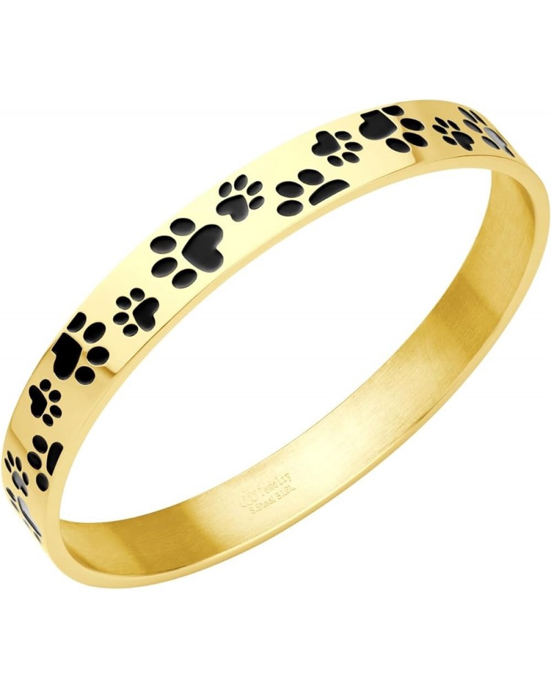 Stainless Steel Solid Slip-On Dog Lover Paw Cuff Bangle for Women & Girls Gold $10.91 Bracelets