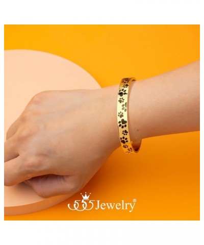 Stainless Steel Solid Slip-On Dog Lover Paw Cuff Bangle for Women & Girls Gold $10.91 Bracelets