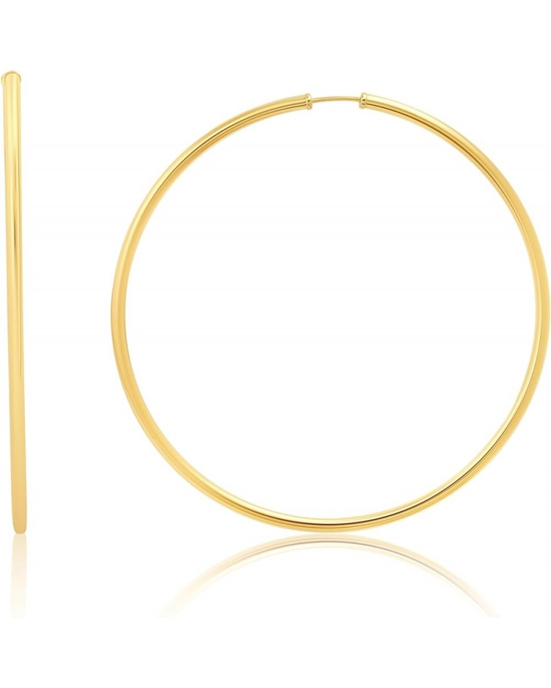 Solid 14k Gold Hoop Earrings for Women | 2mm Tube Yellow Gold Hoop Earrings 14k Real Gold | Flex Continuous Hoop Gold Earring...