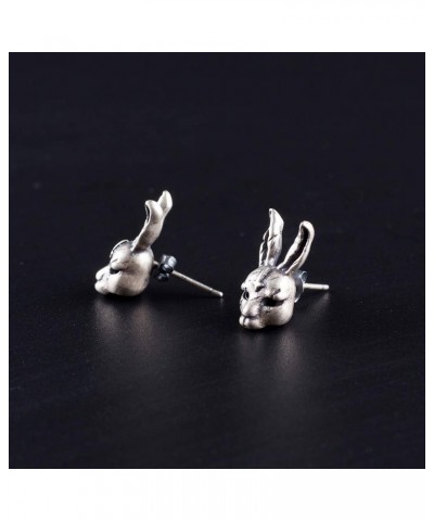 925 Sterling Silver Stud Earrings Punk Retro Novelty Rabbit $11.39 Earrings