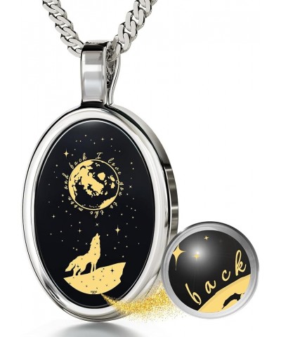 I Love You to the Moon and Back Necklace Pure Gold Inscribed with Nostalgic Howling Wolf and Stars on Onyx Gemstone Romantic ...