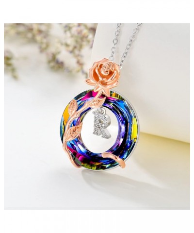 Rose Initial A to Z Letter Necklaces with Circle Volcano Crystal s925 Sterling Silver Women Necklace for Women Her Mom Girls ...