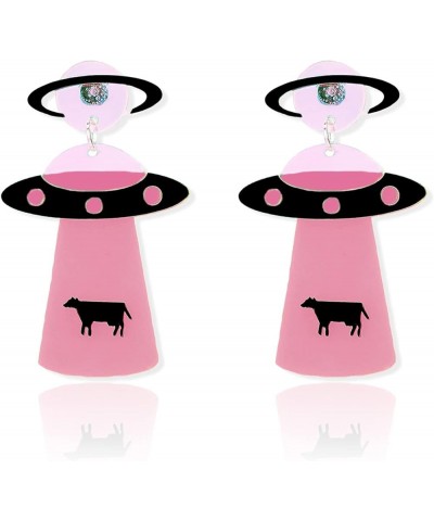 Unique Cute UFO Spaceship Alien Acrylic Dangle Earrings Funny Cartoon Acrylic Resin Lightweight UFO Airship Drop Earrings for...