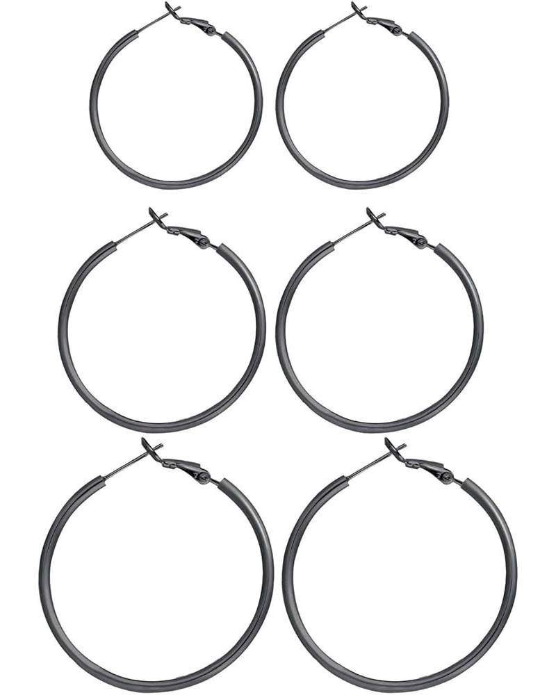 3 Pairs Sterling Silver Hoop Earrings - 14k White Gold Plated Hoop Earrings Big Hoop Earrings Set Silver Hoop Earrings for Wo...