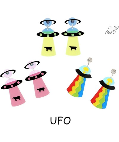 Unique Cute UFO Spaceship Alien Acrylic Dangle Earrings Funny Cartoon Acrylic Resin Lightweight UFO Airship Drop Earrings for...