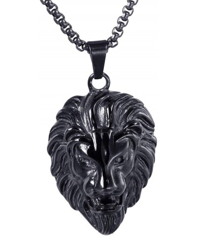 316l Stainless Steel Unique Design Lion Head Pendant Necklace Black-Small(With Chain) $9.75 Necklaces