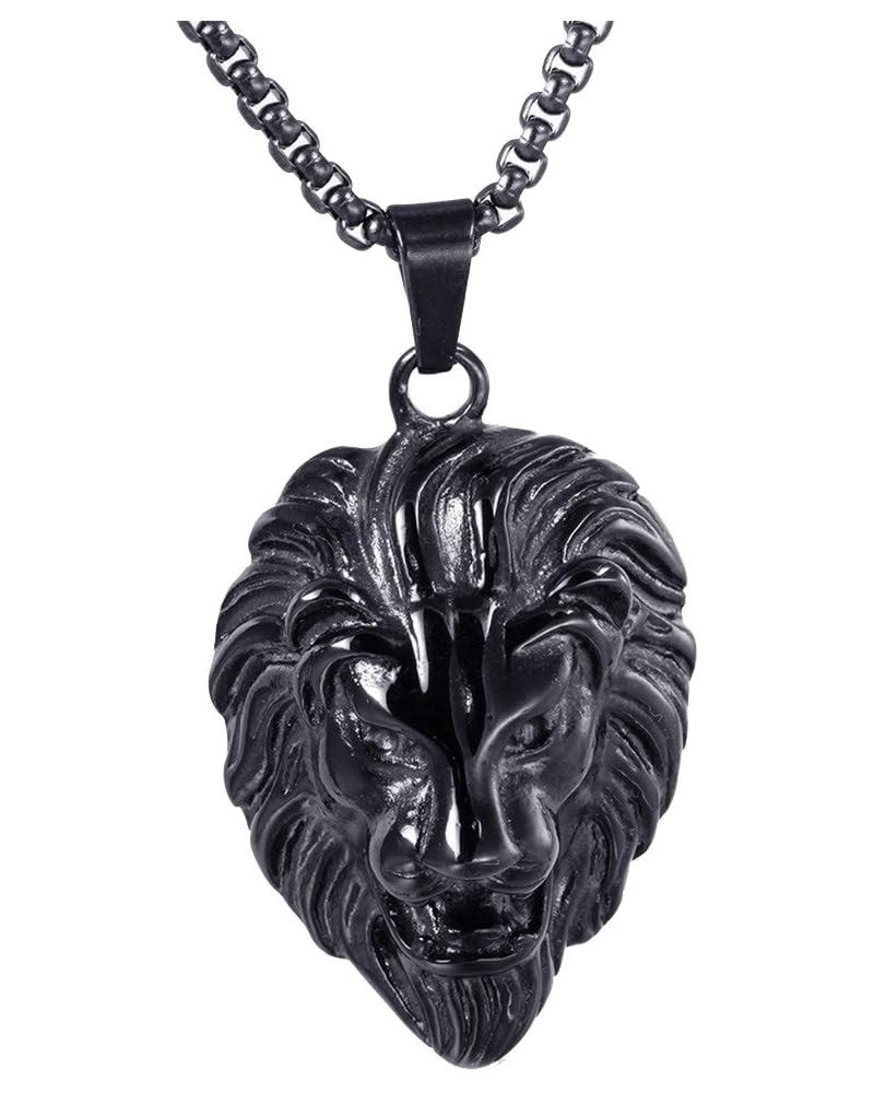 316l Stainless Steel Unique Design Lion Head Pendant Necklace Black-Small(With Chain) $9.75 Necklaces