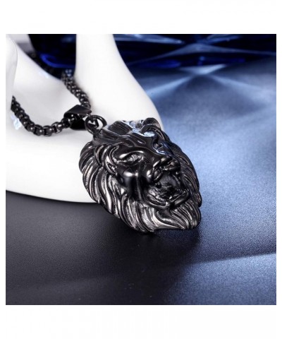 316l Stainless Steel Unique Design Lion Head Pendant Necklace Black-Small(With Chain) $9.75 Necklaces