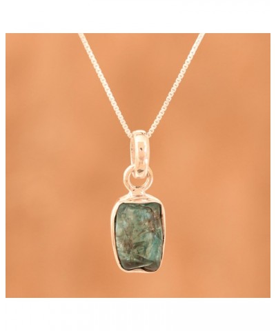 Handmade Apatite Pendant Necklace Nugget Crafted in India .925 Sterling Silver Gemstone 'Appealing Sea' $19.24 Necklaces