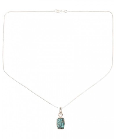 Handmade Apatite Pendant Necklace Nugget Crafted in India .925 Sterling Silver Gemstone 'Appealing Sea' $19.24 Necklaces