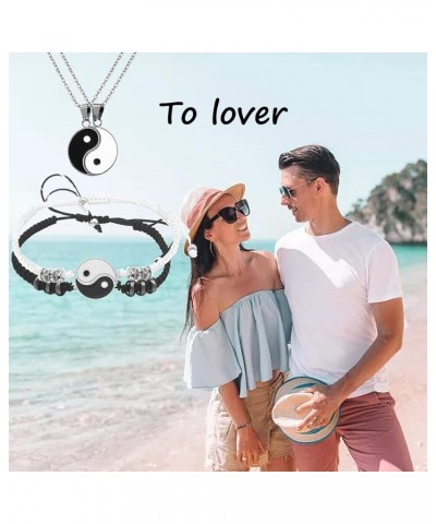 4PCS Couple Bracelets Necklace for Couples Long Distance Couple Bracelets for Him and Her CZ Heart I Love You Couple Necklace...