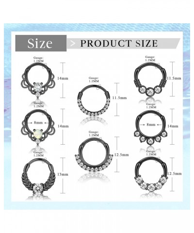 8PCS 16G Septum Clicker Ring Stainless Steel CZ Opal Cartilage Helix Tragus Hoop Daith Earrings Nose Rings Hoop Hinged Segmen...