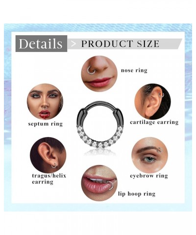 8PCS 16G Septum Clicker Ring Stainless Steel CZ Opal Cartilage Helix Tragus Hoop Daith Earrings Nose Rings Hoop Hinged Segmen...