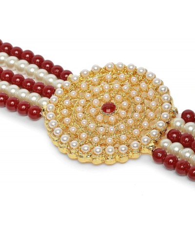 18K Gold Plated Indian Light Weight Beaded Choker Set Glided With Moti Work Maroon White $14.58 Jewelry Sets