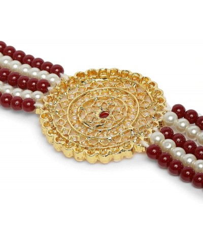 18K Gold Plated Indian Light Weight Beaded Choker Set Glided With Moti Work Maroon White $14.58 Jewelry Sets