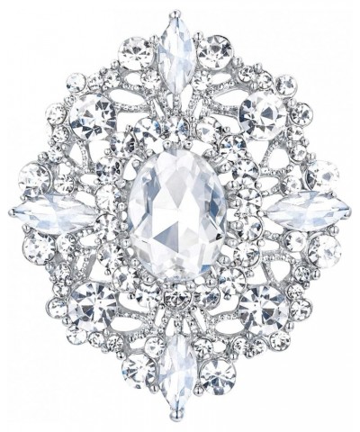 Women's Oval w/Marquise Crystal Elegant Vintage Banquet Hollow Filigree Brooch Clear Silver-Tone $9.90 Brooches & Pins