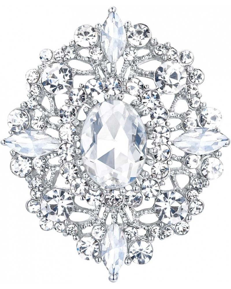 Women's Oval w/Marquise Crystal Elegant Vintage Banquet Hollow Filigree Brooch Clear Silver-Tone $9.90 Brooches & Pins