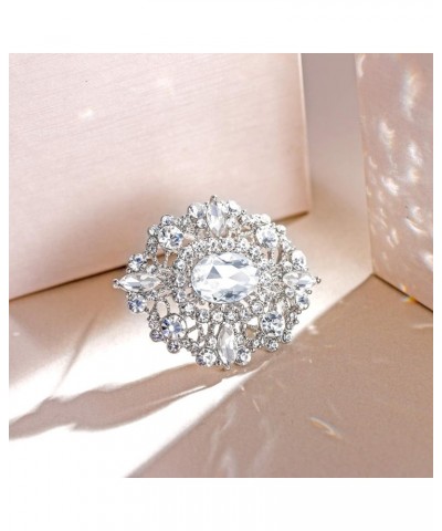 Women's Oval w/Marquise Crystal Elegant Vintage Banquet Hollow Filigree Brooch Clear Silver-Tone $9.90 Brooches & Pins