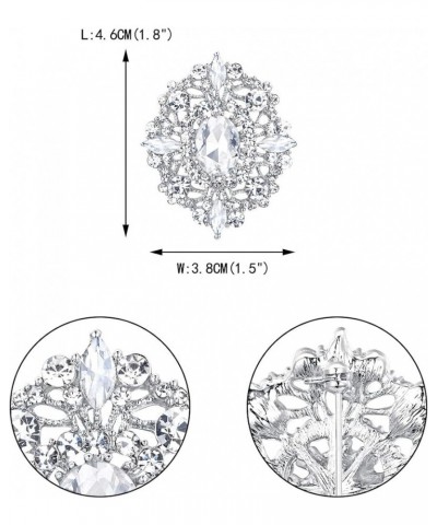 Women's Oval w/Marquise Crystal Elegant Vintage Banquet Hollow Filigree Brooch Clear Silver-Tone $9.90 Brooches & Pins