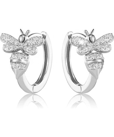 Bee Earrings for Women 18K Gold Plated Dainty Hypoallergenic Stud with Cubic Zirconia Bee- Silver Hoop $11.87 Earrings