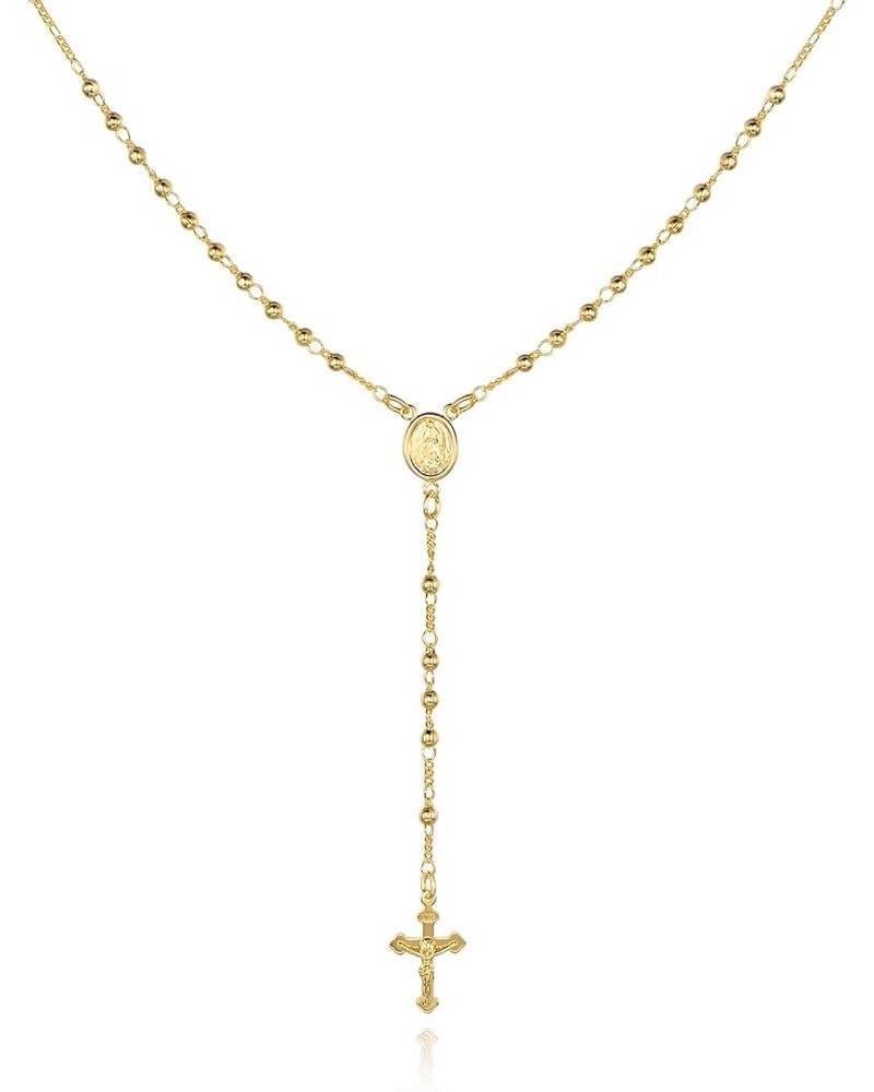 18K Gold Plated Virgin Mary Rosary Bead Cross Necklace - Made In Brazil 18 Inches $11.19 Necklaces