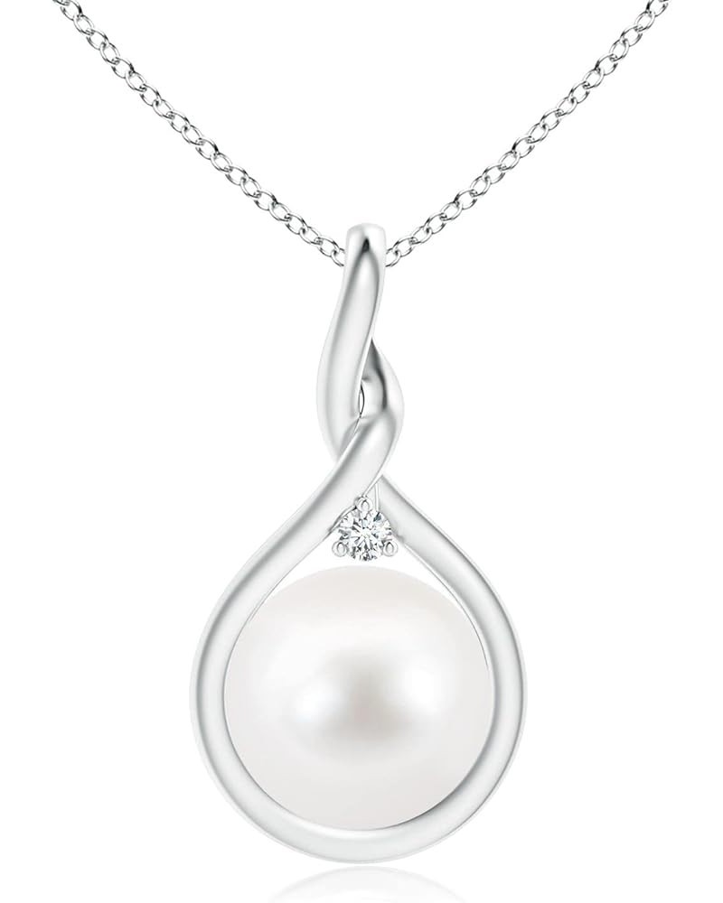 Freshwater Cultured Pearl and Diamond Twist Bale Pendant Necklace for Women, Girls in Sterling Silver / 14K Solid Gold June B...