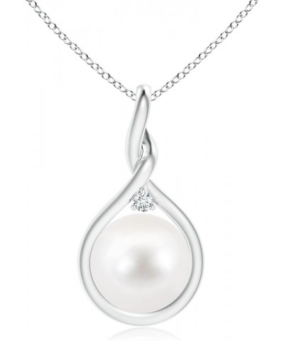 Freshwater Cultured Pearl and Diamond Twist Bale Pendant Necklace for Women, Girls in Sterling Silver / 14K Solid Gold June B...