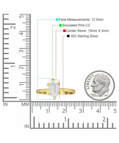 6 Claw Elongated Hexagon Solitaire Ring Cubic Zirconia Wedding Engagement Ring Solid 925 Sterling Silver Cubic Zirconia Yello...