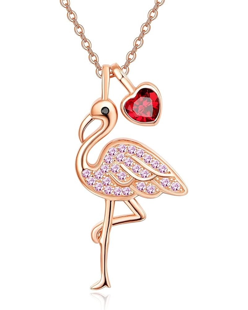 Mother's Day Flamingo Gifts for Women Sterling Silver Flamingo Pendant Necklace Birthstone Jewelry Birthday Gifts for Teens G...