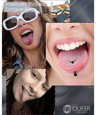 14G Tongue Rings, Shiny Clear CZ Tongue Barbells, G23 Solid Titanium Tongue Piercing Jewelry, Nickel-free Tongue Ring for Wom...