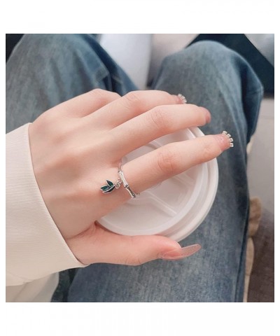 Bamboo Leaves S925 Sterling Silver Dangle Ring for Women Girl Teen Vintage Dangling Leaf Tree Branch Expandable Open Knuckle ...