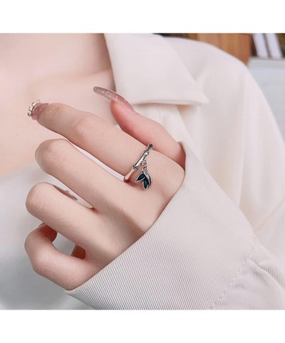 Bamboo Leaves S925 Sterling Silver Dangle Ring for Women Girl Teen Vintage Dangling Leaf Tree Branch Expandable Open Knuckle ...