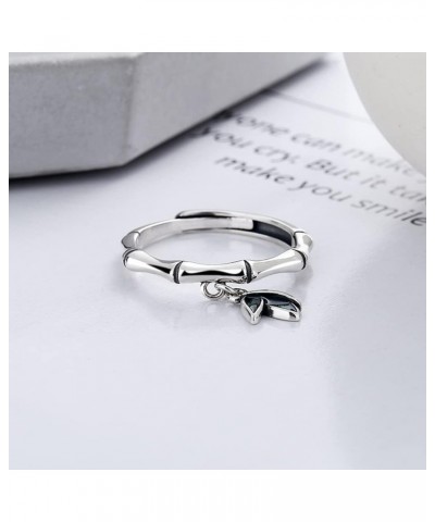 Bamboo Leaves S925 Sterling Silver Dangle Ring for Women Girl Teen Vintage Dangling Leaf Tree Branch Expandable Open Knuckle ...