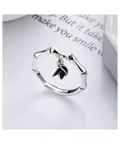 Bamboo Leaves S925 Sterling Silver Dangle Ring for Women Girl Teen Vintage Dangling Leaf Tree Branch Expandable Open Knuckle ...