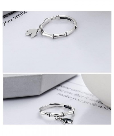 Bamboo Leaves S925 Sterling Silver Dangle Ring for Women Girl Teen Vintage Dangling Leaf Tree Branch Expandable Open Knuckle ...