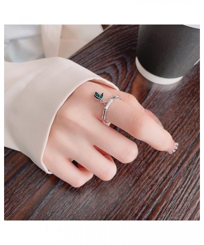 Bamboo Leaves S925 Sterling Silver Dangle Ring for Women Girl Teen Vintage Dangling Leaf Tree Branch Expandable Open Knuckle ...