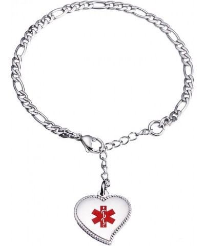 Fashion Heart medical alert id bracelet for women with Free engraving Figaro-SS-T1 $15.52 Bracelets