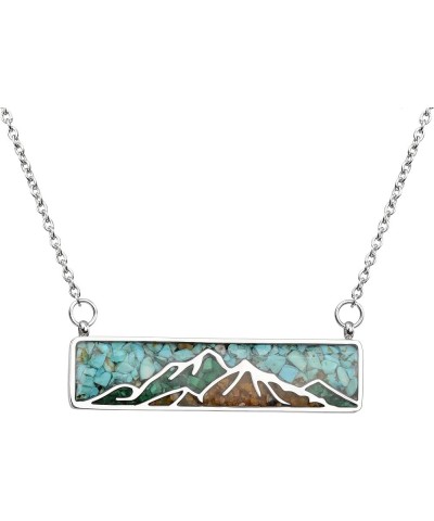 Gemstone Mountain Necklace for Women Turquoise Tumbled Chips Pendant Necklace Dainty Mountain Range Bar Necklaces for Women G...