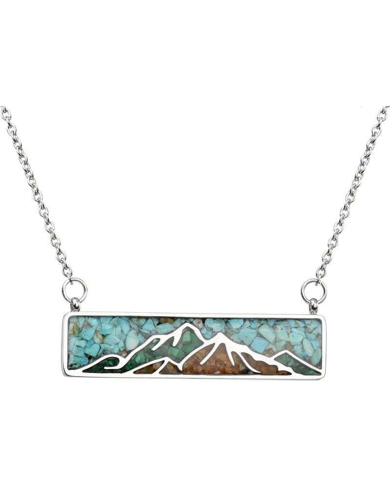 Gemstone Mountain Necklace for Women Turquoise Tumbled Chips Pendant Necklace Dainty Mountain Range Bar Necklaces for Women G...